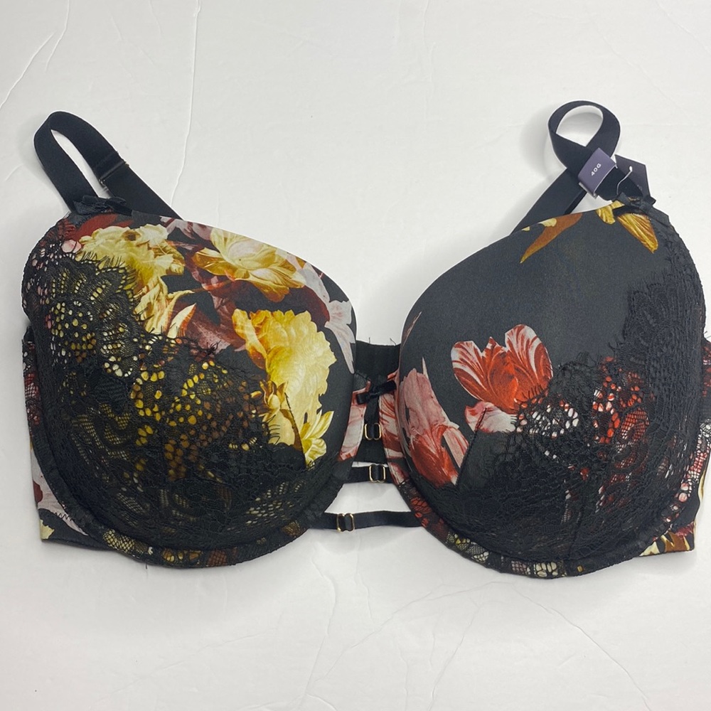 40G black floral lace boost balconette bra NWT Lane Bryant strappy plus bra